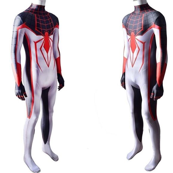 Kids Spiderman Costume One Piece Zip Up Bodysuit Miles Morales Hero Cosplay New - Picture 3 of 14